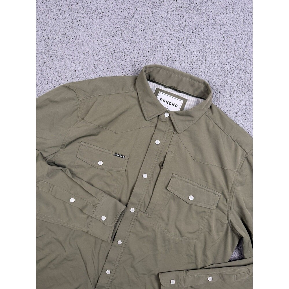 Poncho Shirt Mens S Slim Fit Green Pearl Snap Long Sleeve Western Workwear